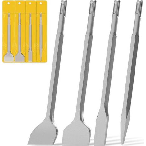 Jeu de burins SDS 4 pièces, 250 mm, jeu de burins (comprend 1 burin plat, 1 burin à carrelage, 1 burin à carrelage biseauté, 1 burin pointu), adapté aux carrelages, au béton (1/5)