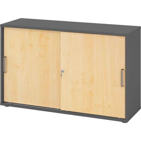 bümö Schiebetürenschrank office - 2 Ordnerhöhen   Graphit/Ahorn (1/5)