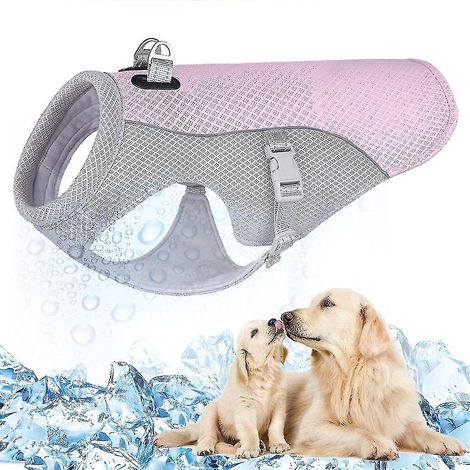 Gilet rafraîchissant pour chien, vêtement d'été ajustable, veste rafraîchissante pour chien idéale pour la randonnée, les promenades et le camping en extérieur - Rose - Taille L