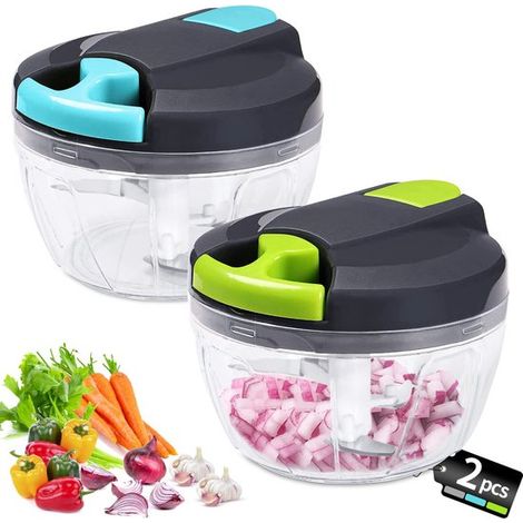 Tritatutto manuale - Mini tritatutto per cipolle da 520 ml - Affettatrice per cipolle da cucina - 3 lame in acciaio inossidabile - Affettatrice per verdure - 2 pezzi