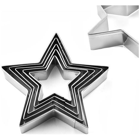 Set di 5 formine per biscotti a forma di stella. Formine a stella a cinque punte in acciaio inossidabile. Stampo per biscotti da forno. Bello ed elegante. Dimensioni: 7,1 x 3,7 cm. (1/5)