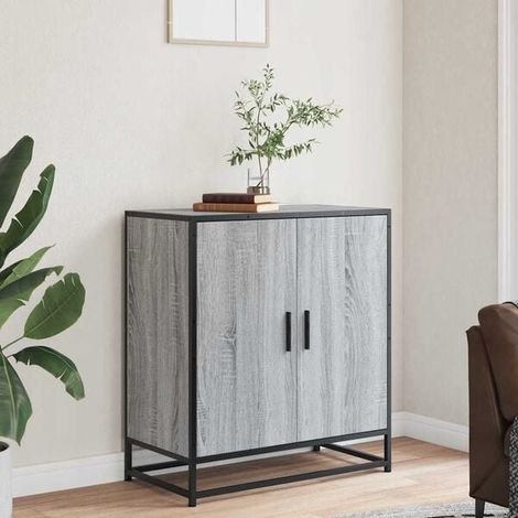 Buffet de Rangement 68x35x76 cm, Meuble d'Entrée en Bois et Métal Gris, Console Industrielle avec Étagères pour Salon ou Couloir (1/5)
