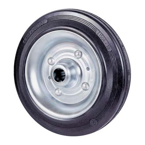 RUOTA GOMMA NERA 112 AVO - DISCO ACCIAIO + CUSCINETTI A RULLI D.MM 125X37- 4 pezzi