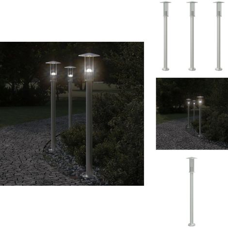 Lampadaires d'extérieur 3 pcs argenté 100 cm acier inoxydable - Lampadaire Exterieur - Éclairage Extérieur - Luminaire Extérieur - Lampe De Terrasse - Lumière Extérieure (1/5)