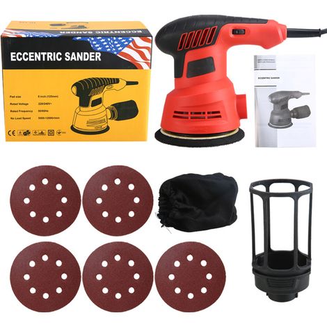 Applicable Ponceuse orbitale aléatoire 300 W 13 000 tr/min Ponceuse orbitale électrique avec 6 vitesses variables Ponceuse à paume avec 5 papiers de verre et sac à poussière pour le ponçage et le poli