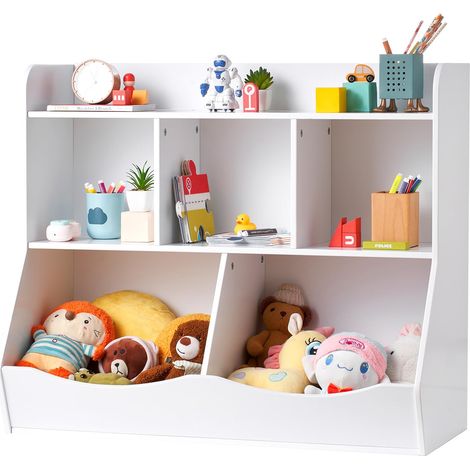 Meuble de Rangement pour Enfants 3 Niveaux, Bibliothèque à 5 Cases, Étagère de Rangement en Bois Blanc, Organisateur des Jouets Livres pour Maison Salle de Classe Garderie École Maternelle (1/5)
