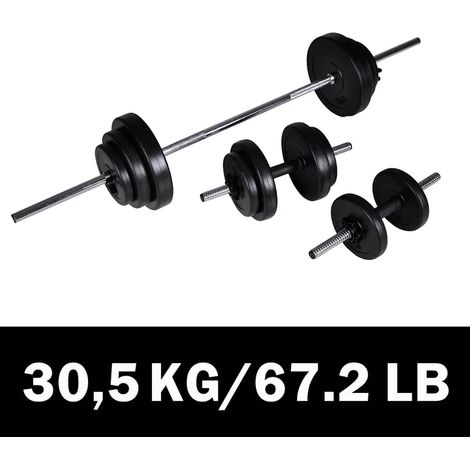 Kit de musculation barre d’haltères et 2 haltères, 12 disques, 30,5 kg - PANGIVO (1/4)