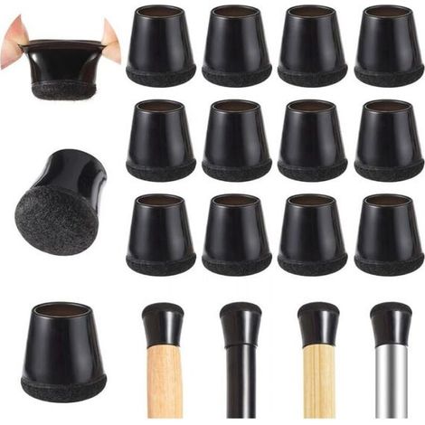 Lot de 20 patins feutre anti-rayures pour pieds de meubles, diamètre 14-20 mm, protections adhésives pour chaises et tables, couleur noire, préserve les sols des marques. (1/4)