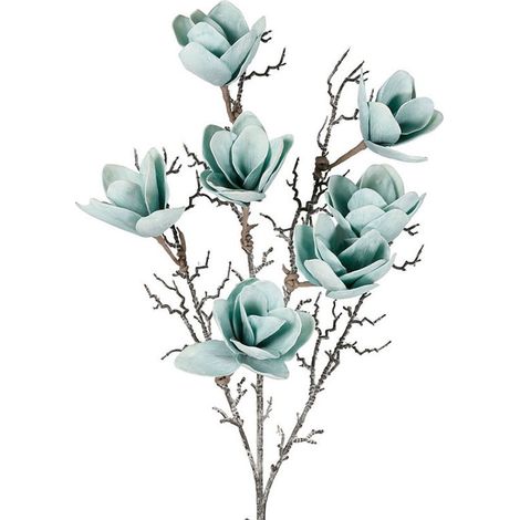 Tige Magnolia Artificielle Géante Turquoise en Polyester 107cm
