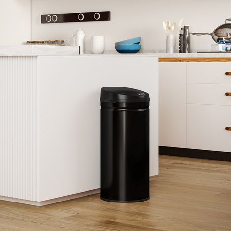 Poubelle cuisine automatique 42L acier inoxydable. poubelle à couvercle à fermeture en douceur. 30.5x30.5x68cm. noir