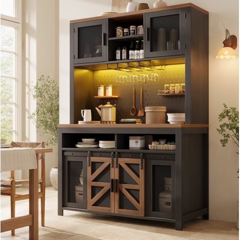 Küchenhochschrank 120x40x174.5 cm schwarz MDF mit LED-Beleuchtung, Steckdose, USB und flexiblen Türen (1/5)