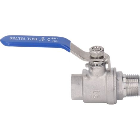 Soupape à bille inox 1/2 pouce, filetage NPT mâle/femelle, diamètre extérieur 24 mm, arrêt d'eau, 1000 WOG (1/5)