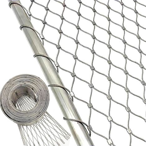 Filet de Corde en Acier Inoxydable 304, 3.3x10ft Filets pour Jardin, Grillage Métallique pour Cloture Exterieur Jardin Balcon Filet Garde Corps Voliere Poule Mouton Terrain de Football 1x3m (1/5)