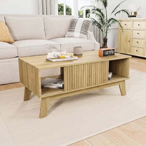Table Basse 95x41x48 cm, Table d'appoint avec 2 tiroirs et compartiment ouvert, Table de canapé, pour salon, chambre à coucher, Rectangulaire, MDF (1/5)