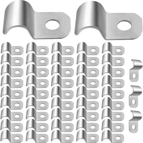 50 Pièces Attache de Fixation pour Tube en U 4mm-6mm, Colliers de Serrage Collier de Serrage Inox Clips Cable Monotrou Collier de Fixation pour La Fixation de Câbles Tuyaux Grillage Rigide (1/5)