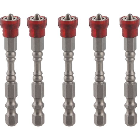 Set mit 5 Phillips-Schraubendreherbits aus S2-Legierungsstahl, mit magnetischem Sechskantschaft, rot (1/5)