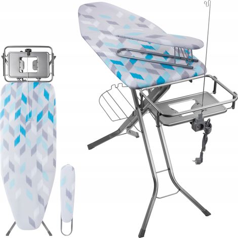 KADAX Bügelbrett mit Steckdose, 130x48cm Dampfbügelbrett Blau