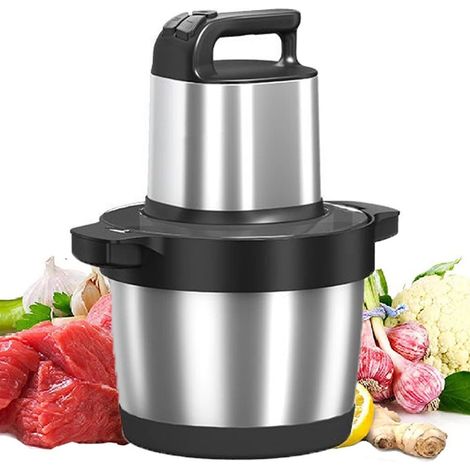 Hachoir Électrique Mini hachoir a viande electrique Avec Bol Acier Inox, robot mixeur petit Avec 2 niveaux de vitesse et 4 Lames en inox (SK-7033, 1500W, 6,5L)