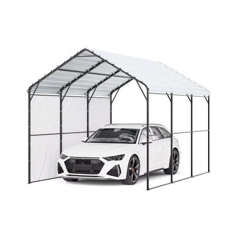 Abri de voiture en métal robuste, 3 x 4,5 m, abri de garage extérieur avec cadre et toit en acier galvanisé, auvent pour voiture multi-usage avec parois latérales amovibles, pour pick-up, bateau (1/3)