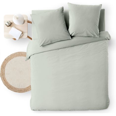 Housse de Couette Melina Sauge 240x220 cm – Coton 60 Fils Fils Teints Lavés Uni (1/5)