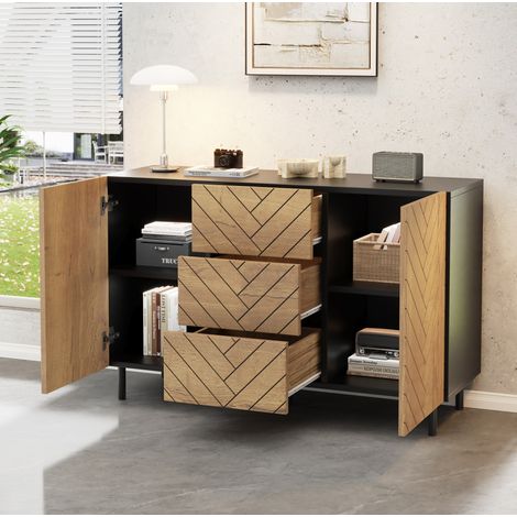 Aparador 120/40/76 cm en madera natural con 3 cajones y 2 puertas (1/5)