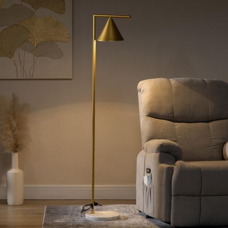 Lampadaire sur pied salon en acier avec abat-jour conique orientable base marbre 40W 35 x 26 x 153 cm doré