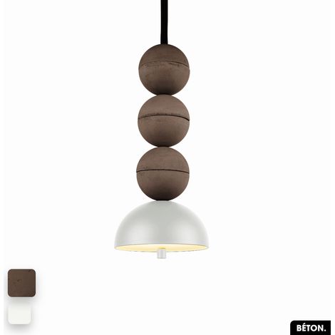 Lampe de suspension en béton - BOSFOR CONCRETE CHOCOLAT - BLANC 3 BALLES LED 14W (1/2)