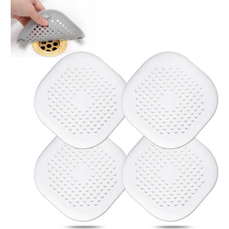 Colectores de desagüe para duchas, tapas de desagüe cuadradas, fáciles de instalar, aptos para baños, bañeras y cocinas, paquete de 4 (blanco) (1/5)