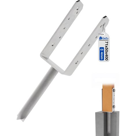 Support de poteau en U galvanisé à chaud 71 x 71 x 400 mm – Platine bois pour clôture et poteaux – GeZu Impex