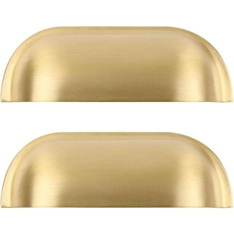 Set of 2 solid brass cup-shaped drawer handles - 89 x 28 mm - Vintage style - For kitchen cabinets (1/5)