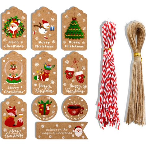 Étiquettes cadeaux Noël kraft – lot de 100, ficelle de jute incluse, pendentifs décoratifs (1/5)