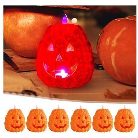6 Pièces Citrouille Décoration LED,Citrouille Lumineuse Halloween,Décoration Citrouille halloween,lumière Multico KIT DE DECORATION (1/5)