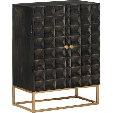 vidaXL Buffet Noir 55x34x75 cm Bois massif de manguier et fer (1/5)