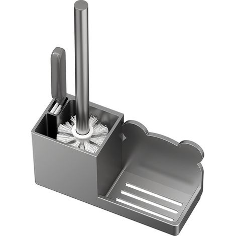 Support de brosse de toilette mural gris version améliorée, ensemble avec 2 brosses à manche long nettoyage sans angle mort (1/4)
