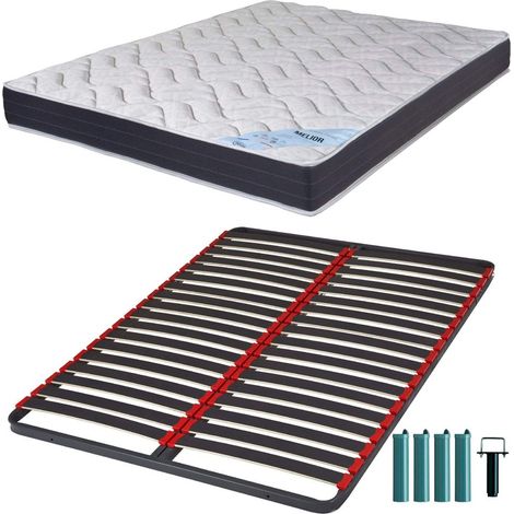 Matelas mousse + Sommier métal C39 140x190 Melior - Hauteur 20 cm - Soutien ferme (1/5)