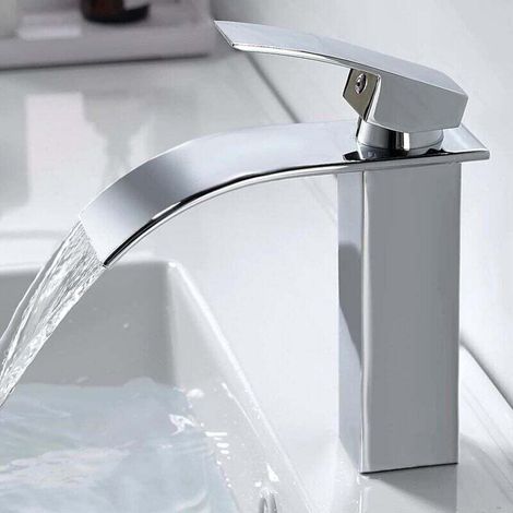 Waterfall Bathroom Faucet Brass Mixer Tap Hot and Cold Water Available Chrome Tap G 3/8 - Bright MUMU (1/4)