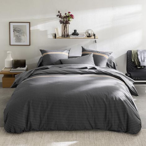 Housse de Couette imprimée en Bambou 200 x 200 cm Gris (1/3)