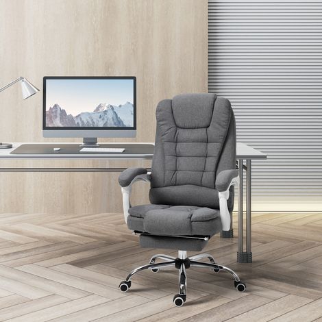 Chaise de bureau à domicile avec repose-pieds rétractable, hauteur réglable et fonction inclinable, gris foncé