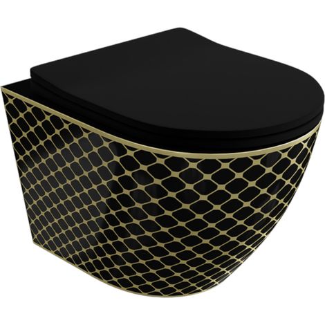LAVITA Sofi Slim Black Night WC suspendu  L'abattant de WC à chute lente  WC suspendu sans bord  WC  365x490x395 cm  noir/dorée