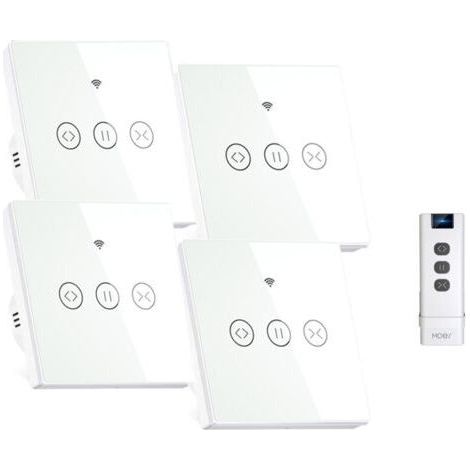Interrupteur intelligent pour store enrouleur, compatible avec Alexa/Google Home/Smart Life, avec télécommande et commande vocale (fil neutre requis), lot de 4 (1/4)