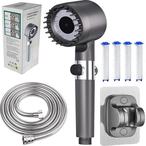 Duschkopf mit Filter, Hochdruck Handbrause mit Schlauch, Duschkopf Wassersparender mit Filter, Duschbrause mit Stoppfunktion, Duschbrause für Hartes Wasser, Rest-Chlor, Bakterien, Schwermetall (M1)