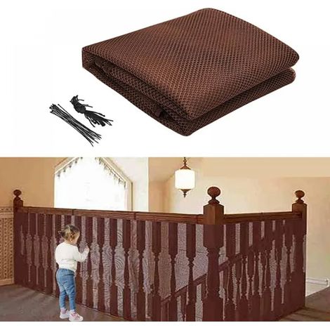 Filet de sécurité pour escaliers bébé balcon protection - cm x m 79 2 Marron (1/3)