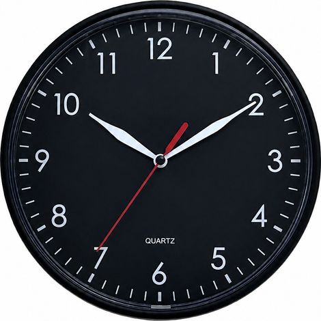 Horloge murale ronde H920 boîtier noir cadran noir aiguilles blanches et trotteuse rouge réf 6704 21,3 × 4,7 × 21,3 cm 270 g – Livraison gratuite