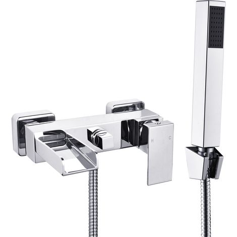 Mitigeur de douche pour baignoire avec douchette pour 2 fonctions, cascade chromée, mitigeur monocommande pour salle de bain mural, accessoire salle de bain, robinet baignoire (1/5)