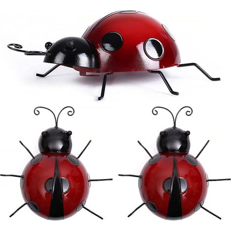 Coccinelle Décoration Métallique - 10 cm - Fixation Préréglée - Pour Clôture Jardin Balcon Extérieur Intérieur - Lot de 3 (1/5)