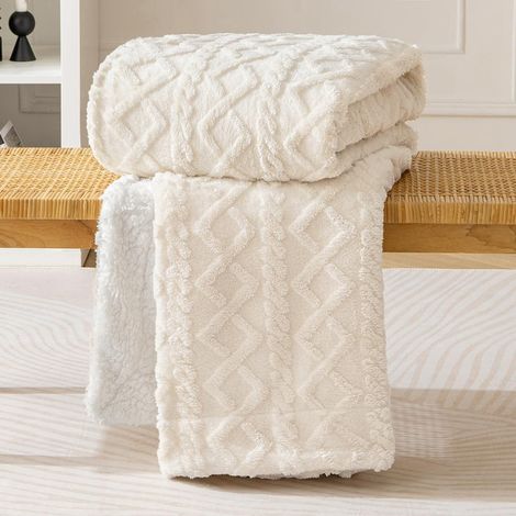Decke aus Sherpa-Fleece, 100 x 150 cm, Plaid aus flauschiger und weicher Wolle mit beheiztem Flor für besseren Schlaf für Babybetten, Beige