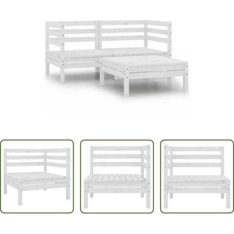 Holzsofa - 3-tlg. Garten-Lounge-Set Massivholz Kiefer Weiß (1/5)