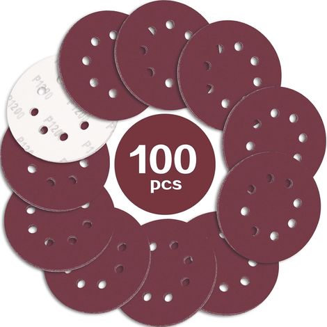 100PCS Disque de Ponçage 125mm Grain 1200, Disques a Poncer Papier Abrasifs 8 Trous Idéal pour Poncer/Polir pour Ponceuse Excentrique (1/5)