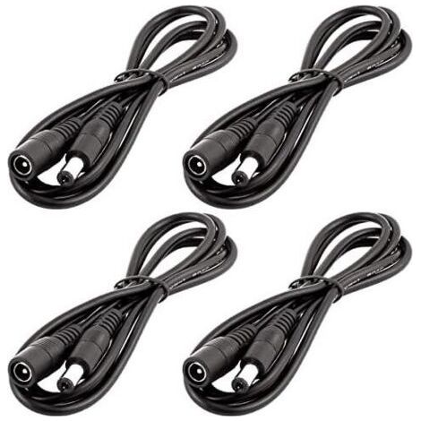 4pcs 1m DC 12V Cble d\\'extension Prise DC 5,5mm x 2,1mm DC 0-36V Cordon d\\'alimentation Rallonge lectrique Mle Femelle pour Moniteur de Voiture, Camra CCTV, Bande LED, Noir (1/4)