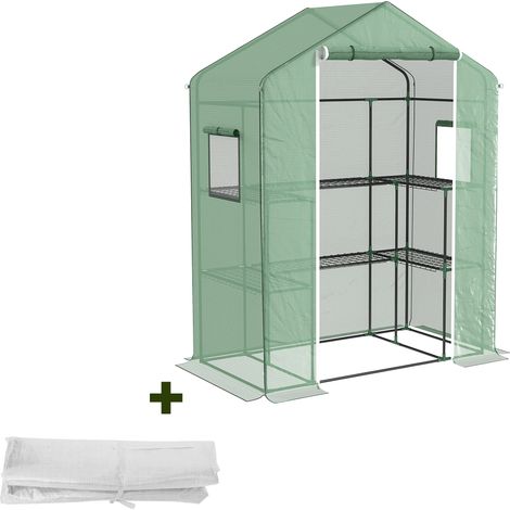 Serre de jardin et bâche de remplacement - Outsunny - avec fenêtres, portes et étagères- bâche renforcée 135 g/m² - vert et blanc (1/5)